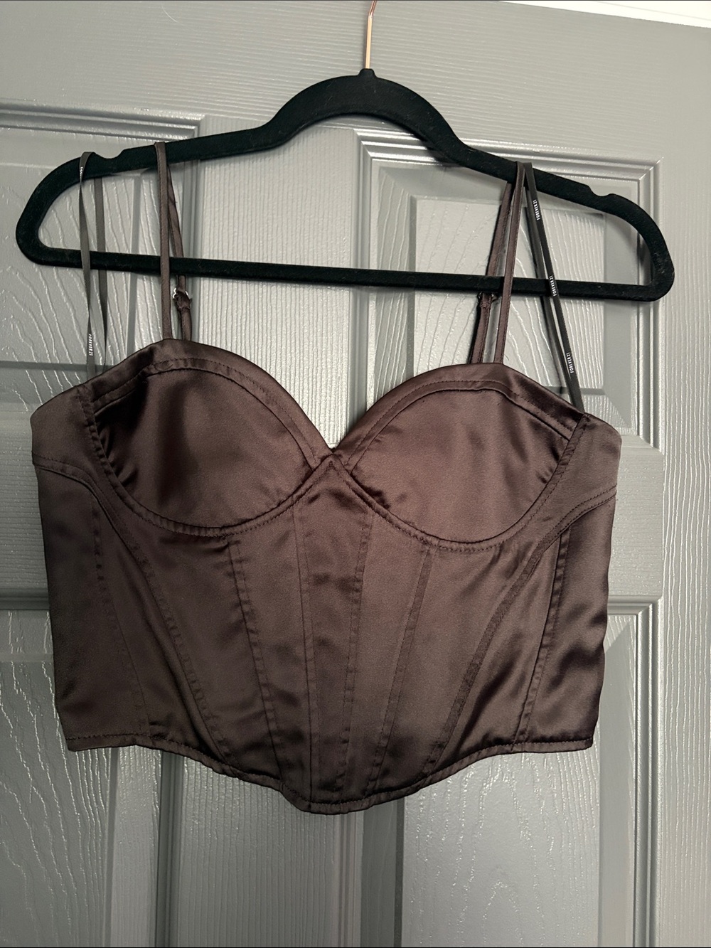Forever 21 Chocolate Satin Longline Bustier Crop Top